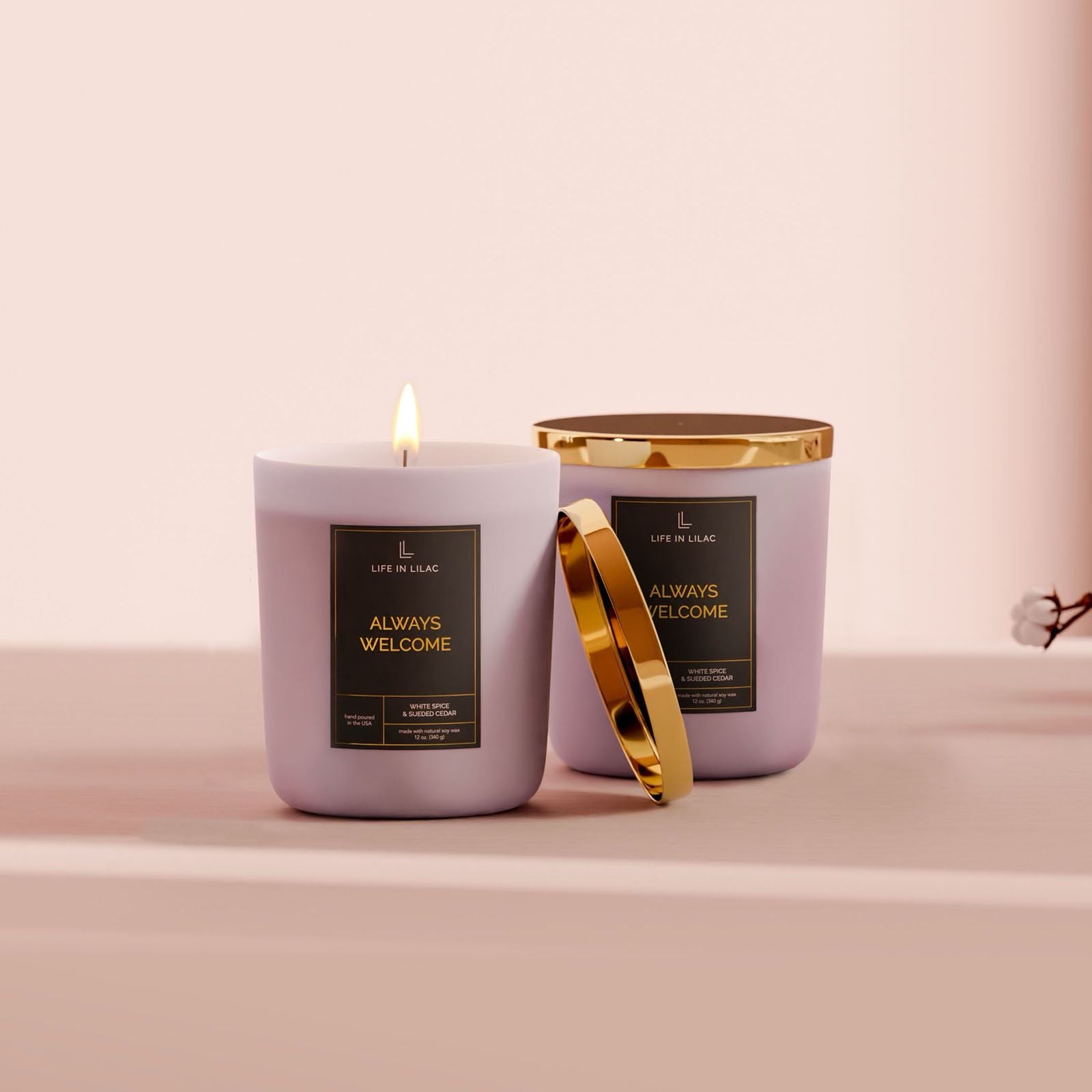 Life in Lilac Always Welcome Candle: Spice and Cedar, Luxury Scented  Natural Soy Candle, Hand Poured, 60 Hour Burn Time, Vegan, All Natural  Wick